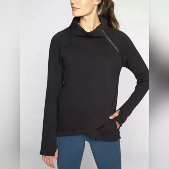 Athleta Cozy Karma Asym Black Asymmetrical Zip Pullover Sweater. - Picture 5 of 10